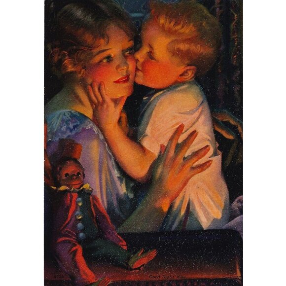 Vintage Calendar Print "Goodnight Kiss" 5.75x7.75 - Picture 1 of 1
